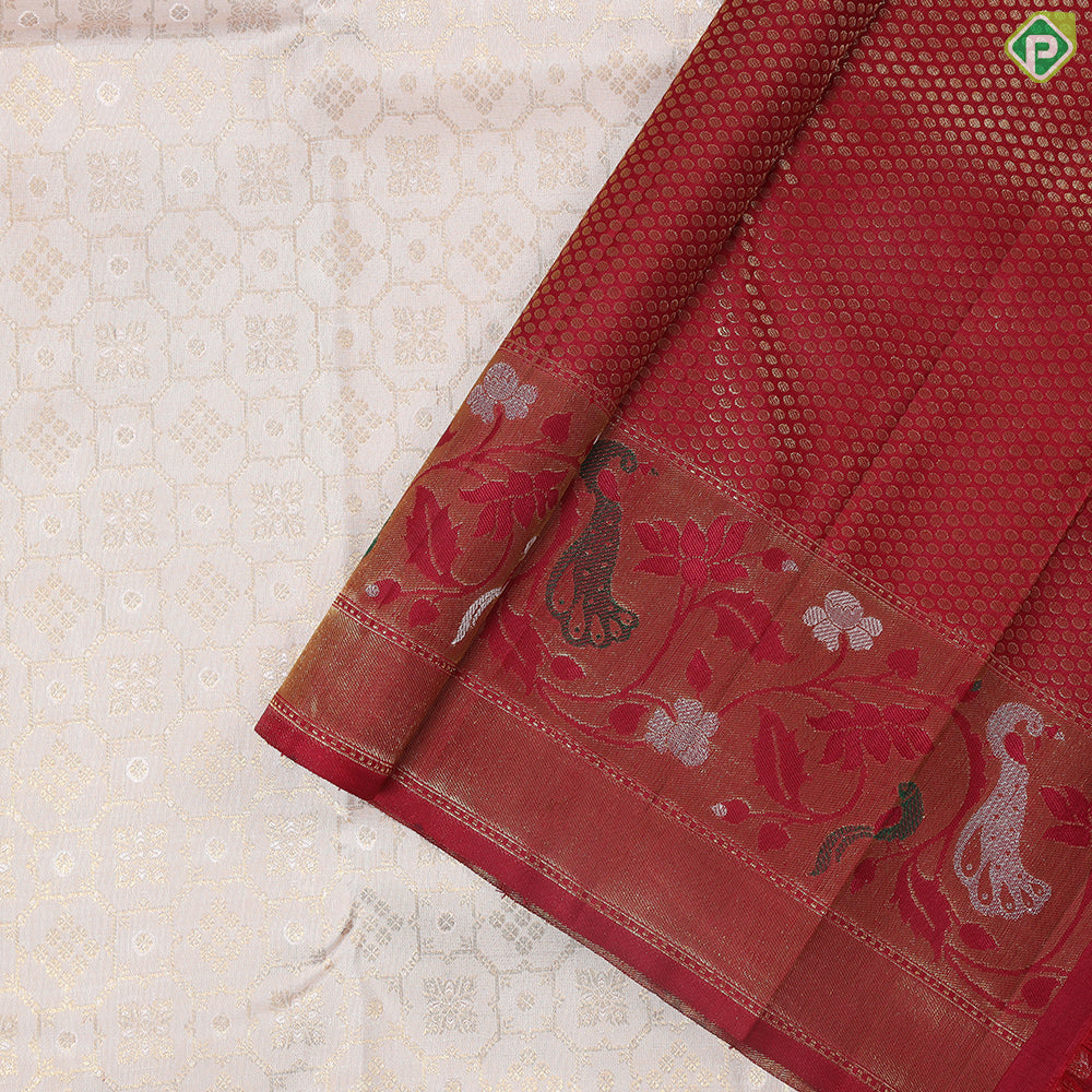 Creamy Sandal With Green Colour Pythonic Design Border Grand Bridal Silk Saree