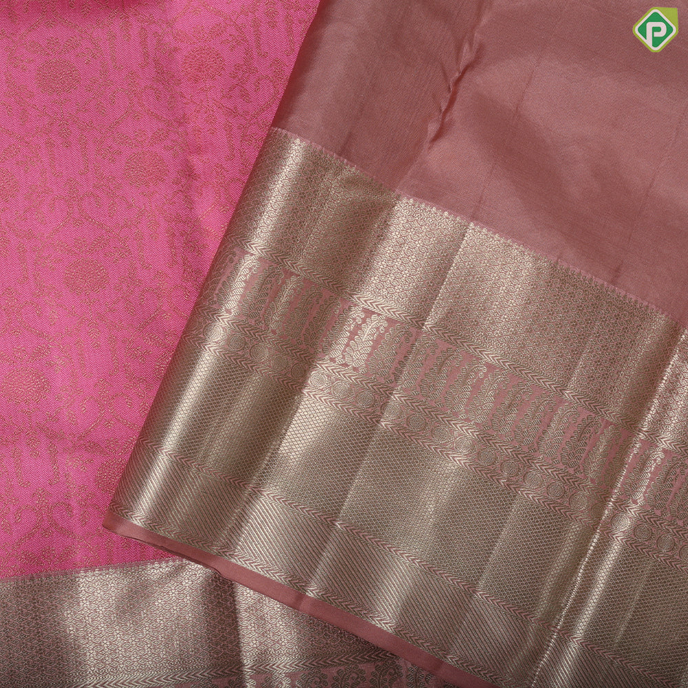 pale Pink grand floral thread work design onion pink gold zari border trendy silk saree