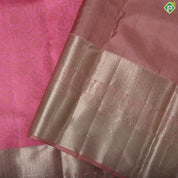 pale Pink grand floral thread work design onion pink gold zari border trendy silk saree