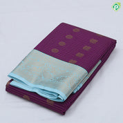 Chocolate brown gold zari peacock chakkaram butta stripes sky blue gold zari mango butta border art silk saree