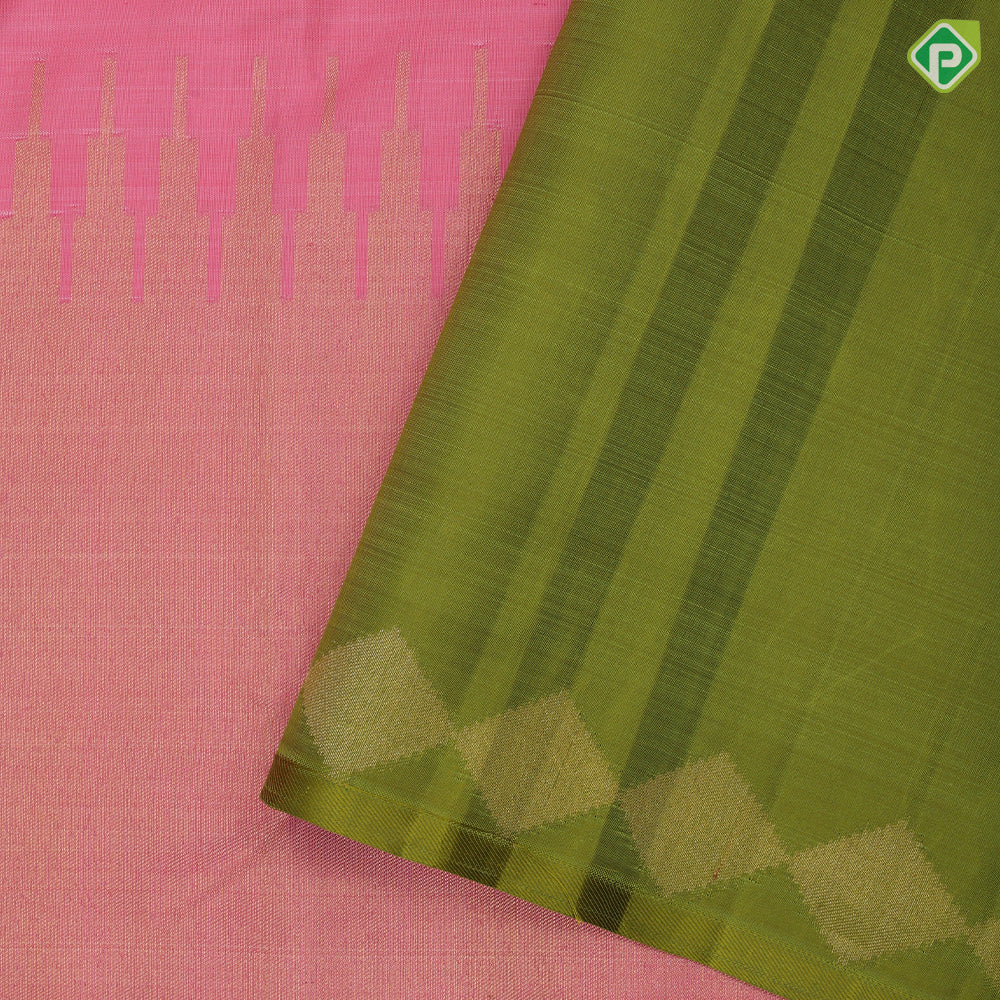 Baby pink gold silver zari tissue pythonic pallu temple border sun and the moon inspired silk saree
