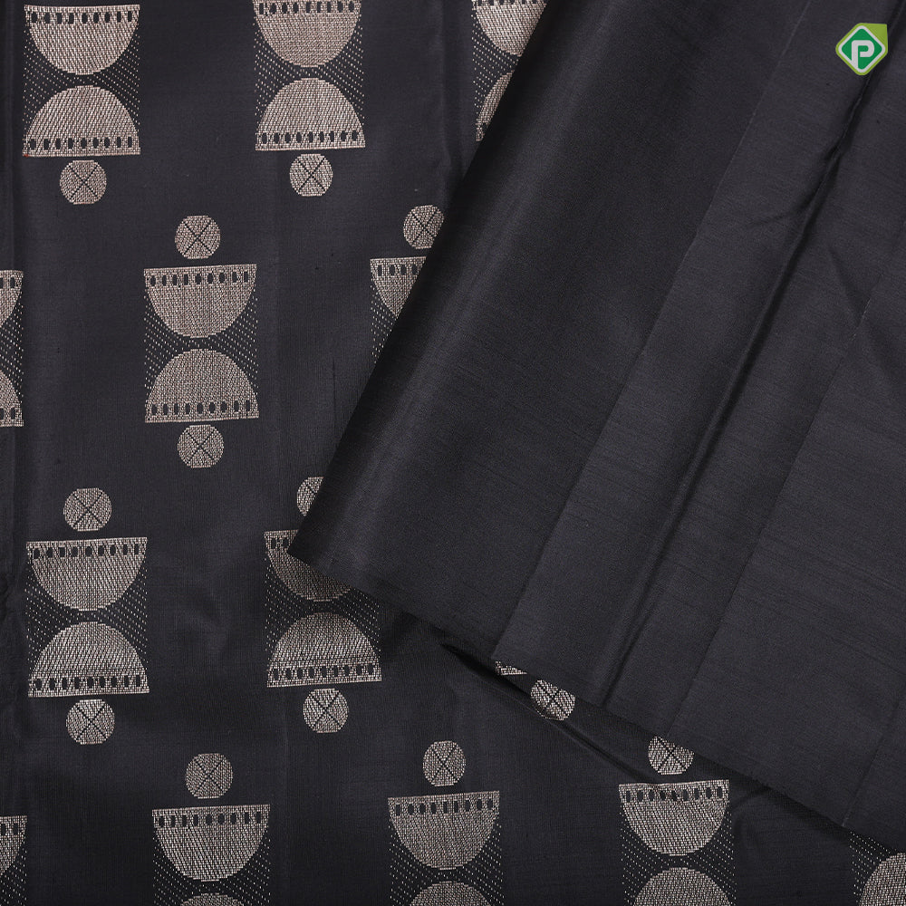 Luxury Black half circles geometric motifs design borderless trendy designer silk saree