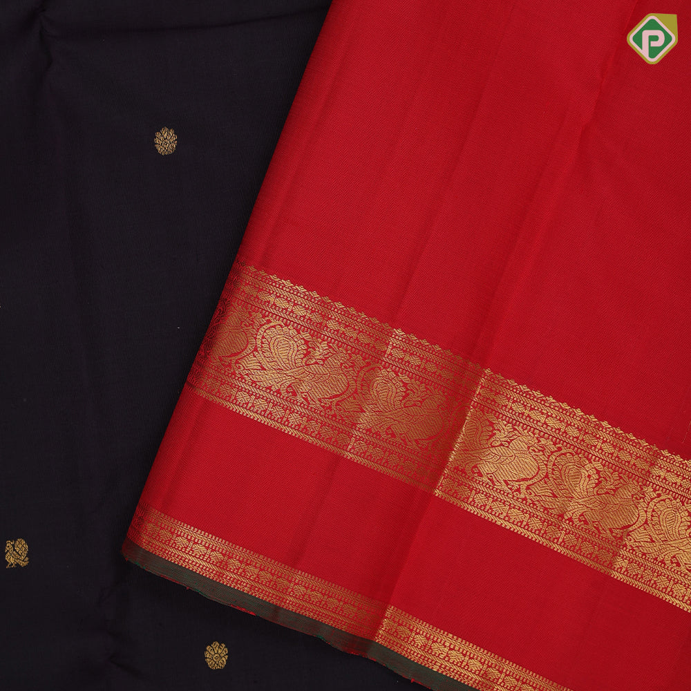 Grape brown gold zari annam rudraksham butta motifs chilly red gold zari peacock butta lines retta pett border traditional retro silk saree