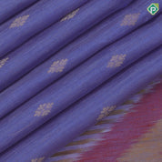 Lavender gold zari diamond shape flower butta motifs self gold zari lines border ikkat design pallu linen soft silk saree