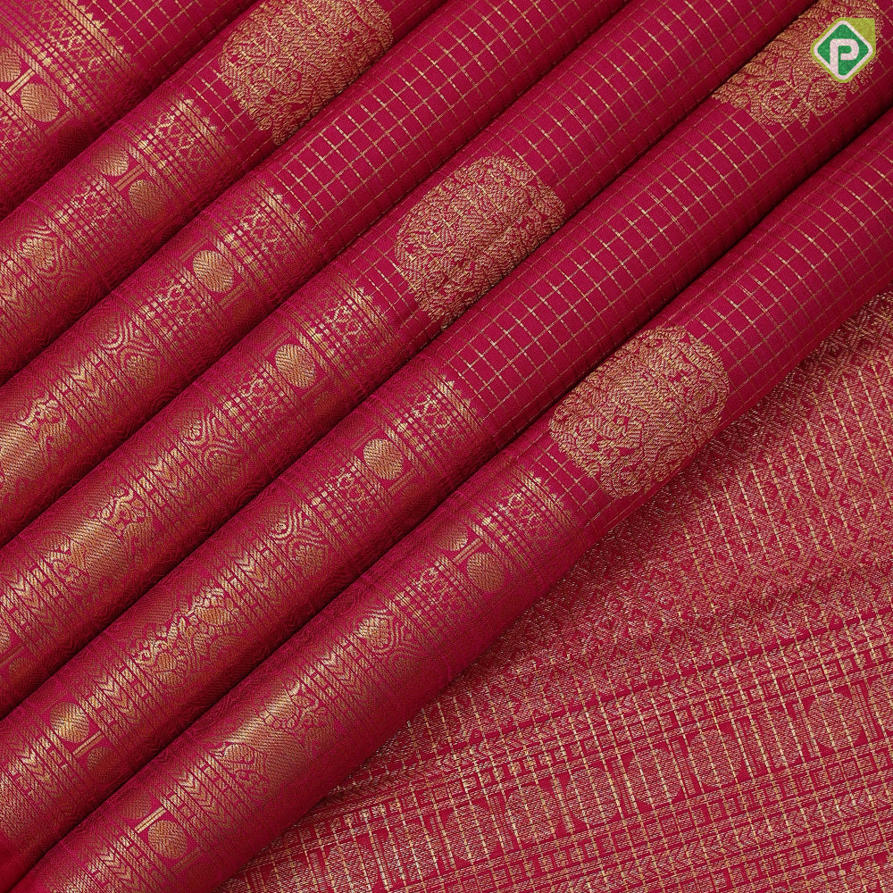 Rose pink gold zari kattam yaali round butta self gold zari gajayaali rudraksham butta lines border traditional silk saree