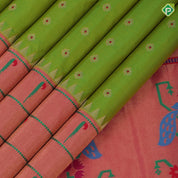 parrot green gold zari flower butta design pink paithani work border and pallu banaras silk saree