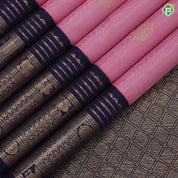 Pale pink gold zari peacock butta contrast blue gold zari multi design lines border vintage silk saree