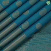 Teal green gold zari vairaoosi mango kandapiranda butta design self gold zari zig zag design border traditional vintage silk saree