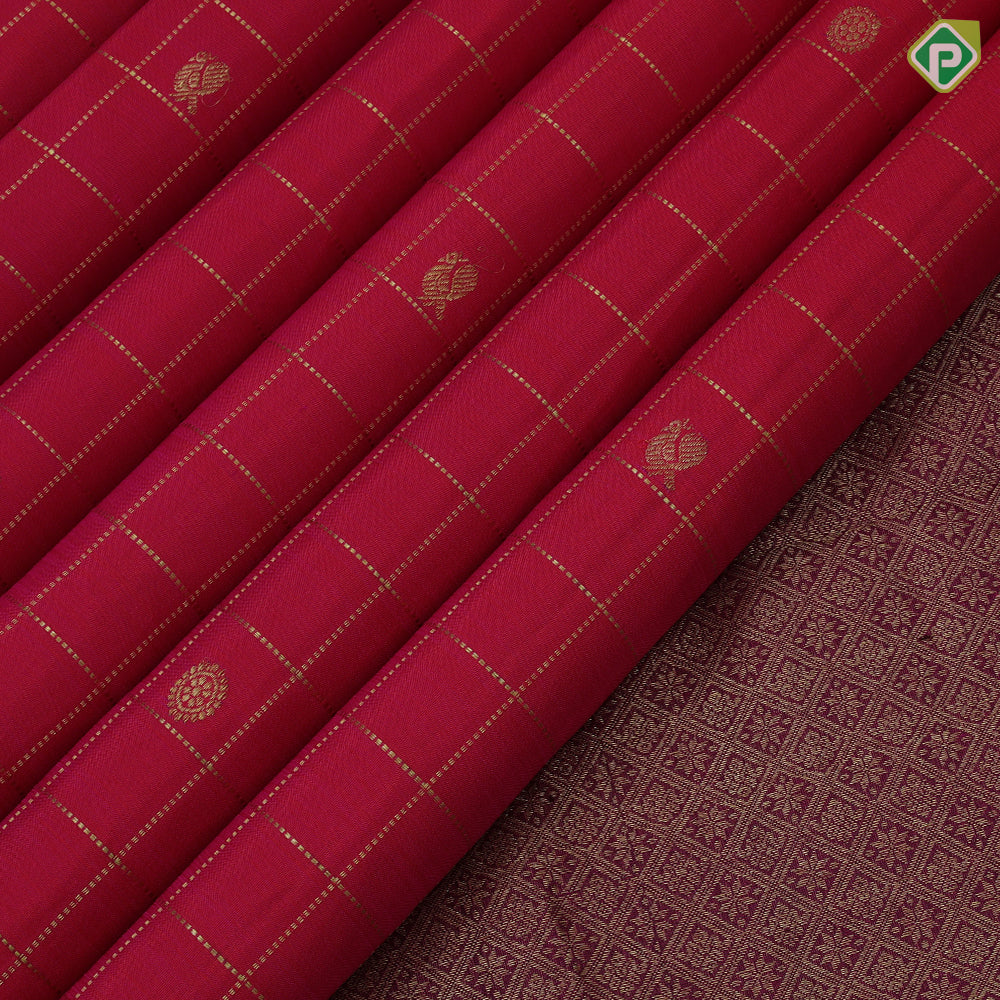 Pinkish red gold zari kattam butta motifs design purple pink gold zari peacock chakkaram butta border traditional silk saree