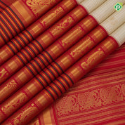 Milk white gold zari vairaoosi kattam butta design red gold zari peacock butta lines high border tradtional silk saree