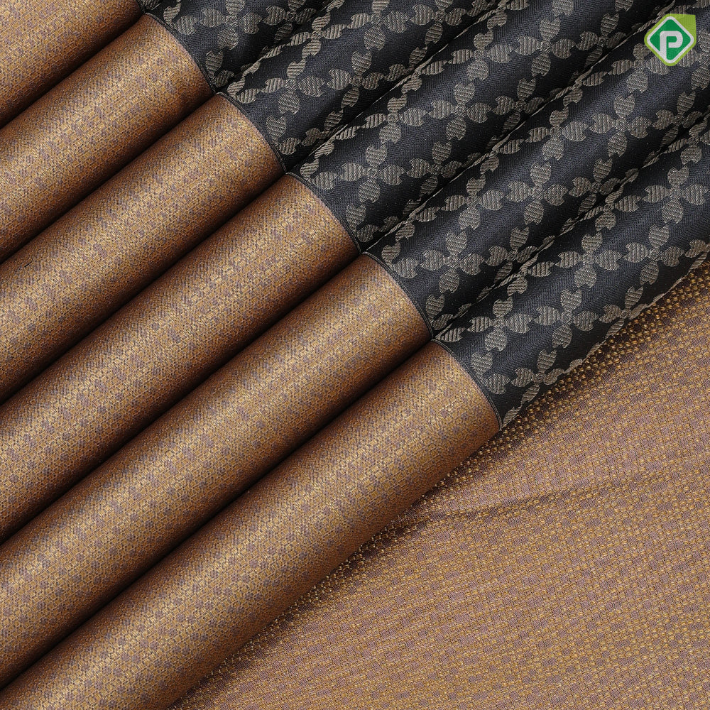 Steel grey silver gold zari grand geometrical design peach gold zari digital pattern design border bridal silk saree