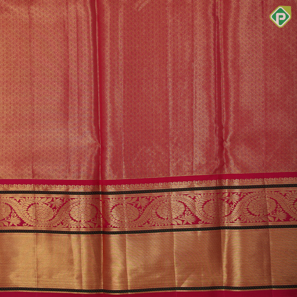 Multi color gold zari classic butta design rani pink gold zari thread work lines border tissue pattu paavadai