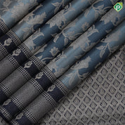 Greyish blue silver gold zari grand floral creeper design admiral blue silver gold zari fancy checks border grand bridal silk saree