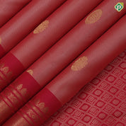 Peach Colour Gold Zari Small Butta Design Chilly Red Mayilkan Border Design Pure Mix Silk Saree