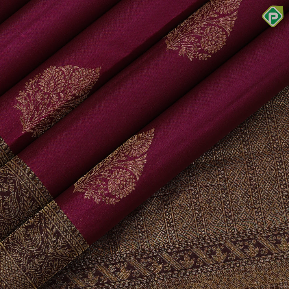Mehndi green gold zari flower in leaf design brown gold zari peacock banaras style border gift silk saree