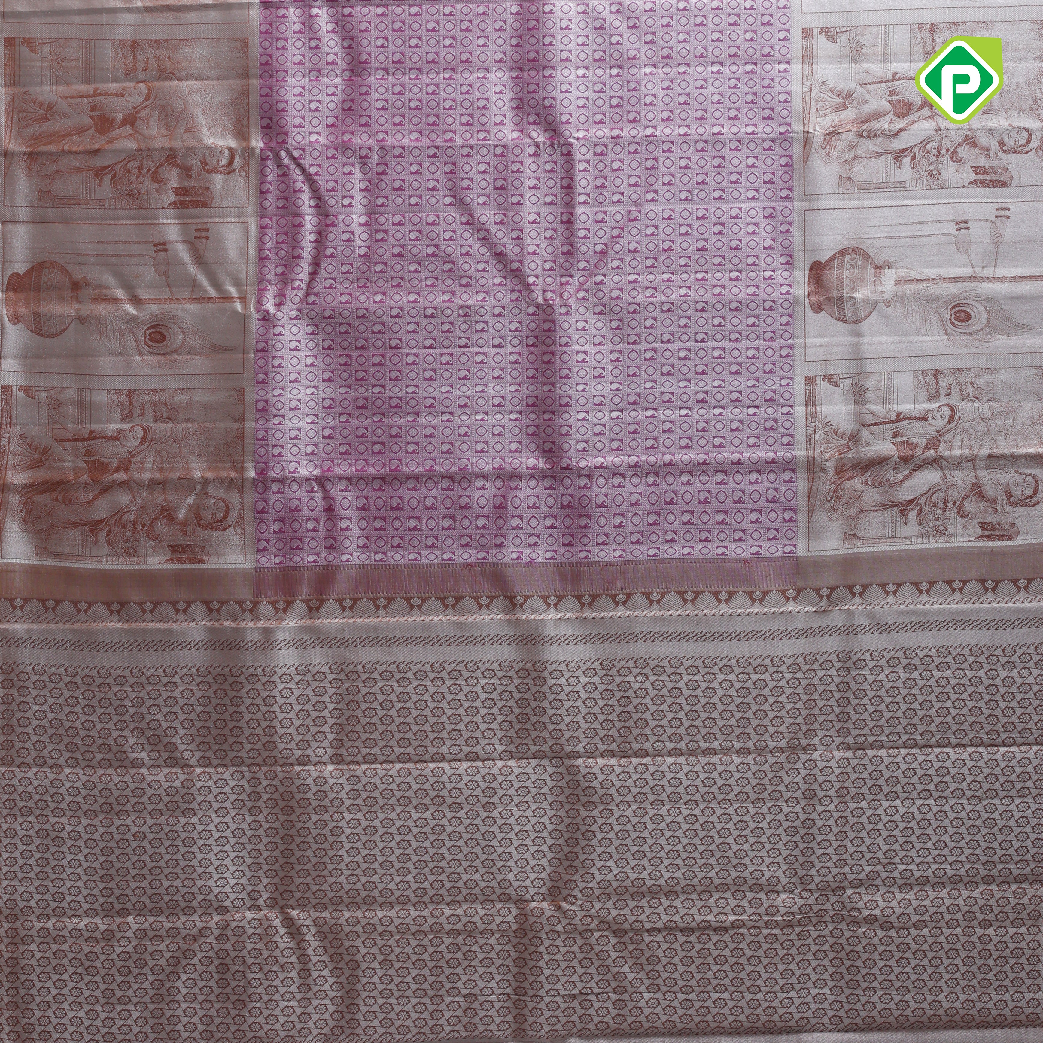 light purple silver zari mango rudraksham butta checks wood beige silver zari painting effect border trendy silk saree