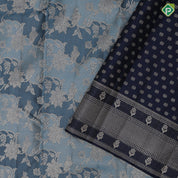 Greyish blue silver gold zari grand floral creeper design admiral blue silver gold zari fancy checks border grand bridal silk saree