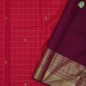 Pinkish red gold zari kattam butta motifs design purple pink gold zari peacock chakkaram butta border traditional silk saree