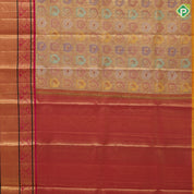 Multi color gold zari classic butta design rani pink gold zari thread work lines border tissue pattu paavadai