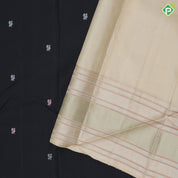 Black Colour Thread Peacock Butta Design Cream White Peacock Mayilkan Kamalam Border Design Luxury Black Silk Saree