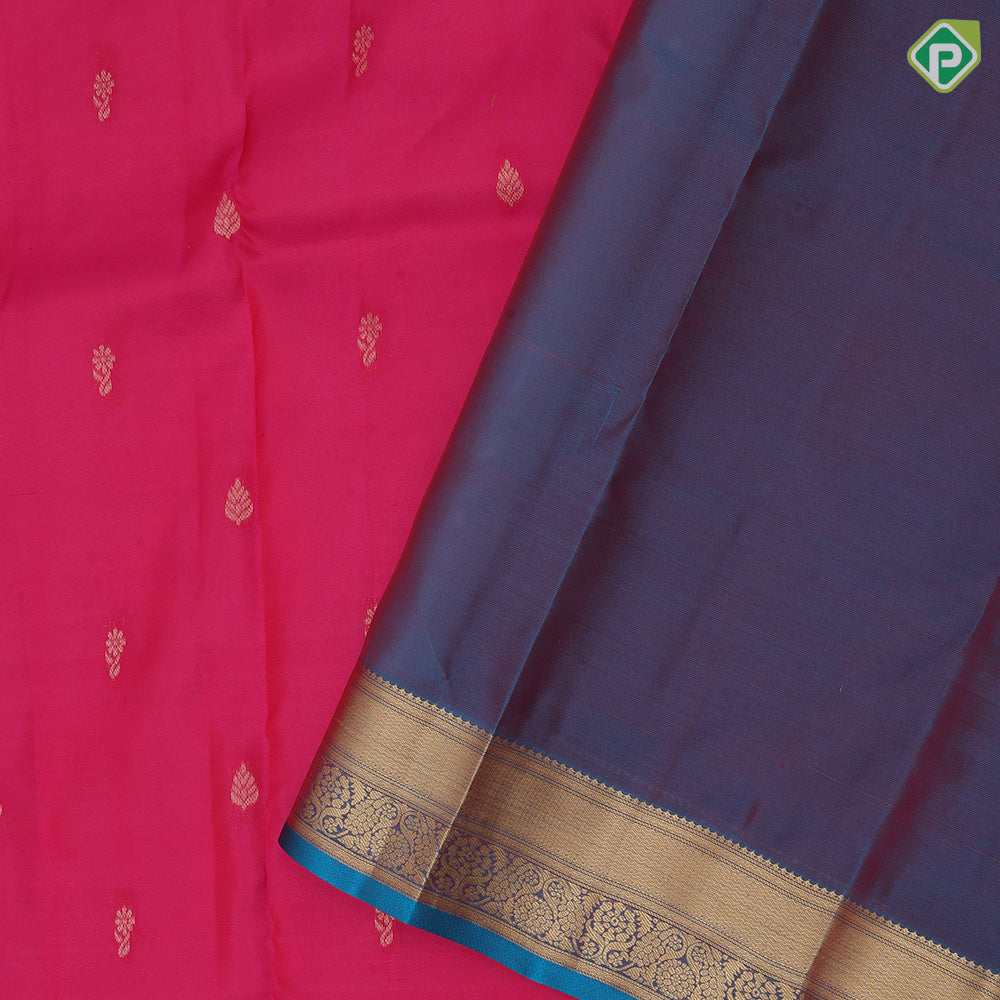 Manthulir Gold Zari Thilagam Flower Butta Design Pink Colour Floral Border Design Pure Mix Silk Saree