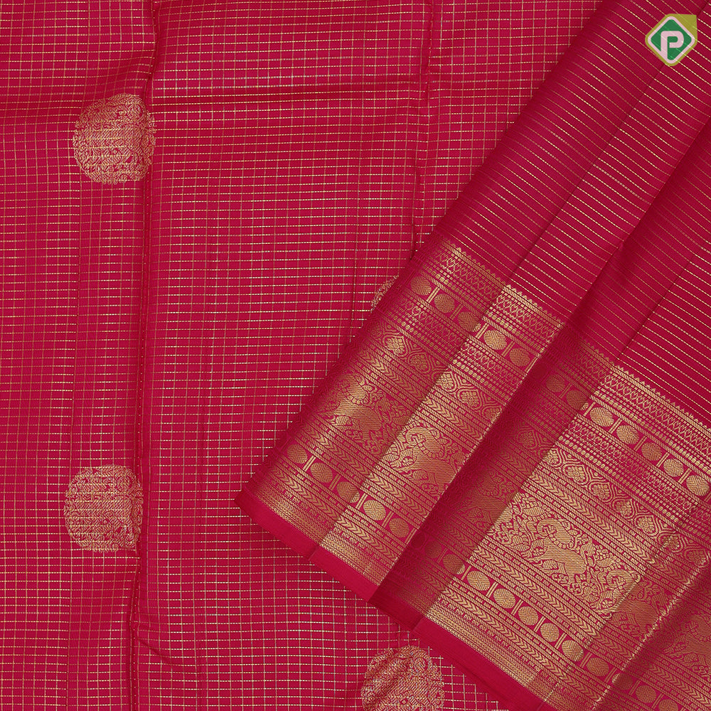 Rose pink gold zari kattam yaali round butta self gold zari gajayaali rudraksham butta lines border traditional silk saree