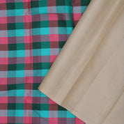 trending multi color checks design beige plain border gift silk saree