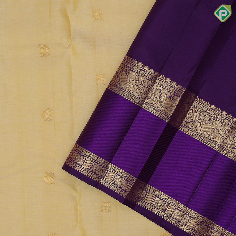 Sandal gold zari annam Chakkaram butta motifs purple blue gold zari retta pett border traditional retro silk saree