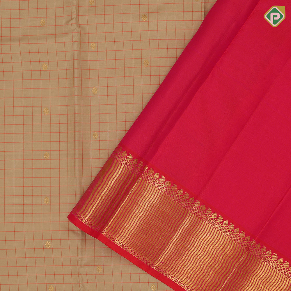 Butter biscuit with orange pattu kattam gold zari rudraksham butta rani pink gold zari cross lines border traditional silk saree
