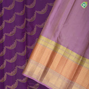 Purple with gold zari necklace design meena work tri color big border exclusive wedding silk Saree