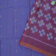 Lavender gold zari diamond shape flower butta motifs self gold zari lines border ikkat design pallu linen soft silk saree