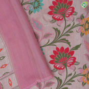 Pewter pink multi color meena work banaras design self designed border tusser tissue saree