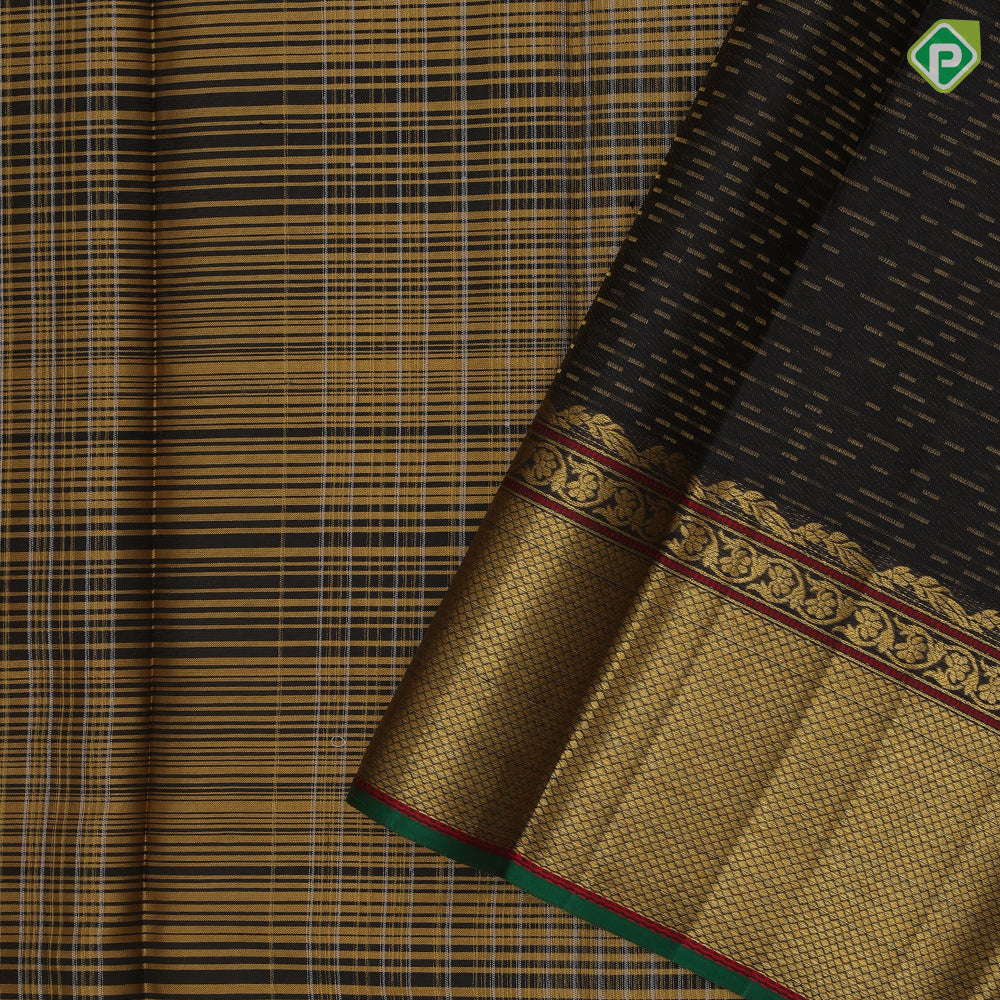 Gray Gold Zari Lines Design Edge Green Mayilkan Floral Border Design Traditional Silk Saree