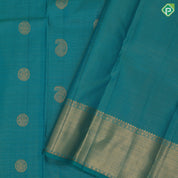 Teal green gold zari vairaoosi mango kandapiranda butta design self gold zari zig zag design border traditional vintage silk saree