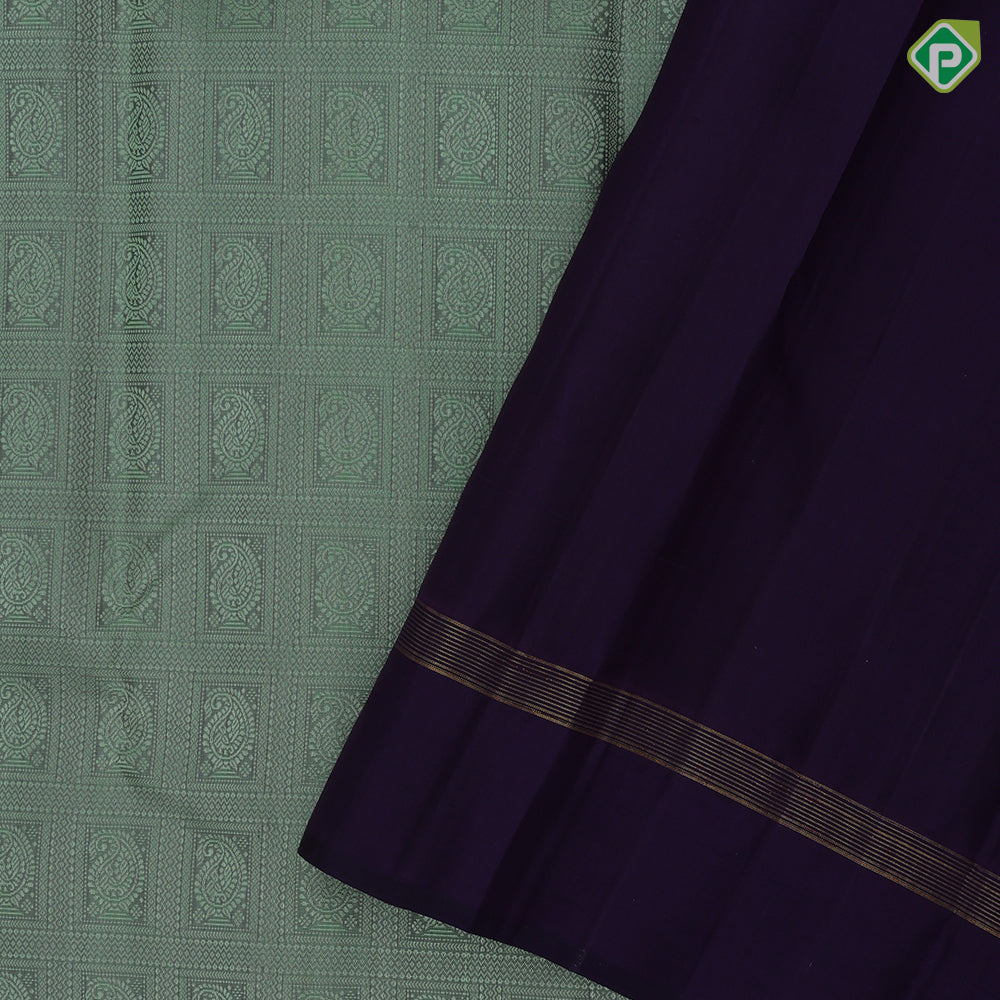 Sage Green Thread Manga Design Violet Gold Zari Lines Border Design Trendy Fancy Silk Saree