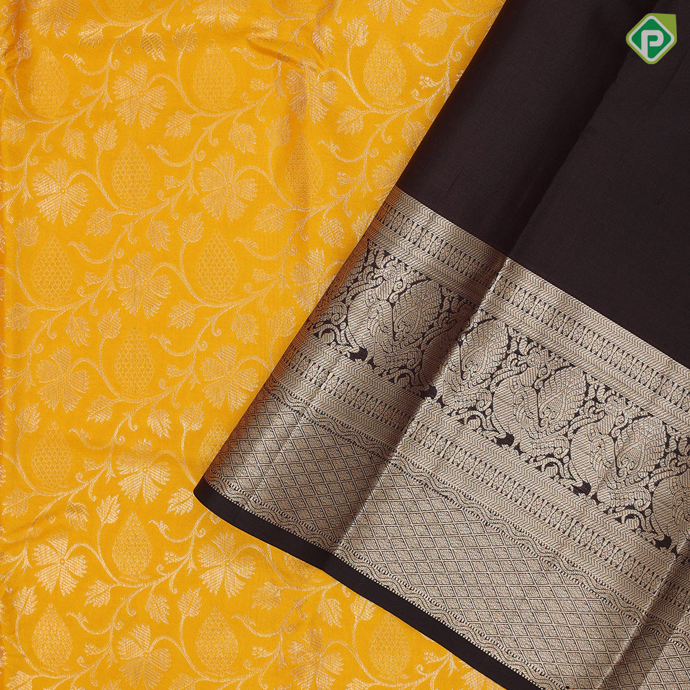 Mango silver zari grand floral design walnut silver gold zari peacock butta line border grand bridal silk saree