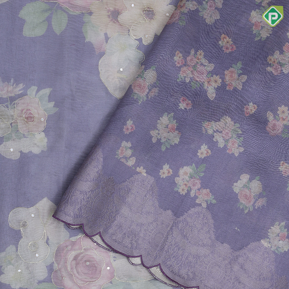 Purple with silver zari floral tissue design self zari floral pattern border fancy tissue saree