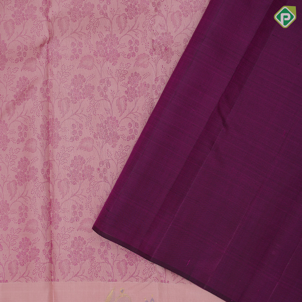 Onion pink purple flower creeper weaved design self onion pink multi colour fancy butta border trendy designer silk saree