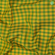 Green and yellow gold zari checks design brown gold zari retta pattai border traditional silk saree