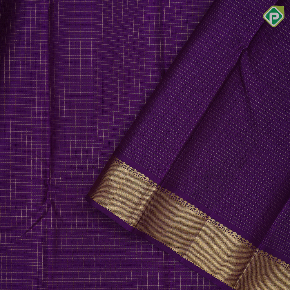 Purple with gold zari kattam checks design self gold zari bavanji border traditional koorai silk saree