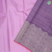 Lavender base gold zari padded grey Lines design light purple gold zari meena work banarasi style border Fusion silk saree