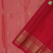Peach Colour Gold Zari Small Butta Design Chilly Red Mayilkan Border Design Pure Mix Silk Saree
