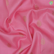 Pale pink gold zari peacock butta contrast blue gold zari multi design lines border vintage silk saree
