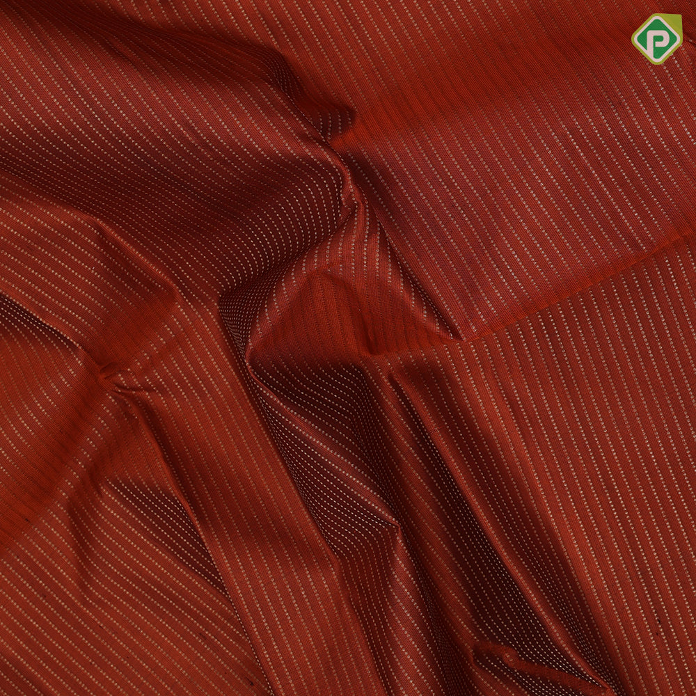 Rust orange gold zari vairaoosi stripes design self gold zari temple rack design edge border gift silk saree