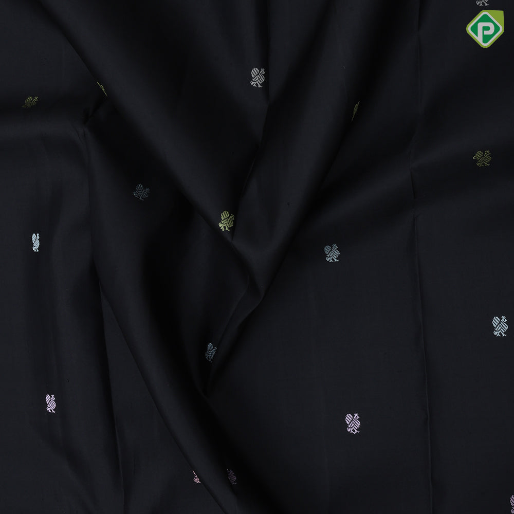 Black Colour Thread Peacock Butta Design Cream White Peacock Mayilkan Kamalam Border Design Luxury Black Silk Saree