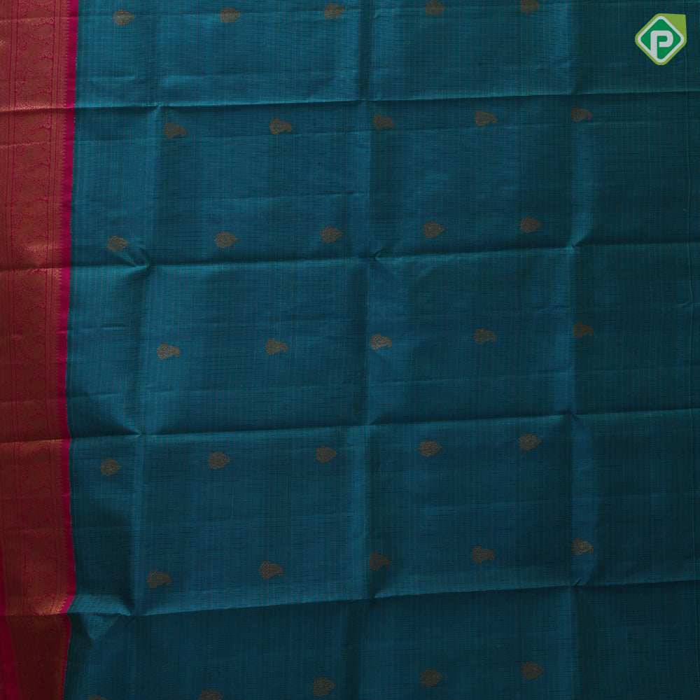 Peacock Blue gold zari kattam thilagam butta design rani pink gold zari peacock butta border pattu paavadai lehanka