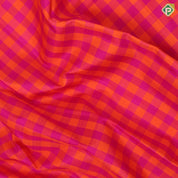 Pink and orange multi checks design contrast blue gold zari retta pett border traditional silk saree