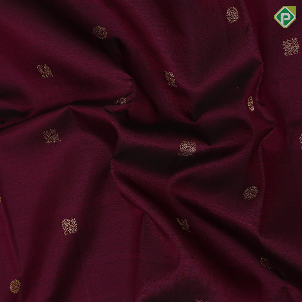 Purple gold zari Annam rudraksham butta design borderless traditional silk saree