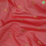 Peach Colour Gold Zari Small Butta Design Chilly Red Mayilkan Border Design Pure Mix Silk Saree