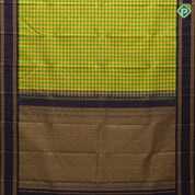 Green and yellow gold zari checks design brown gold zari retta pattai border traditional silk saree